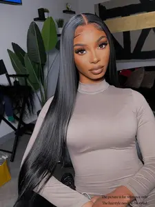 40-Inch Long Straight Lace Front Wig for Women, Gorgeous Fluffy Synthetic Wig without Bangs, Glueless Frontal Wig for Parties and Daily Use