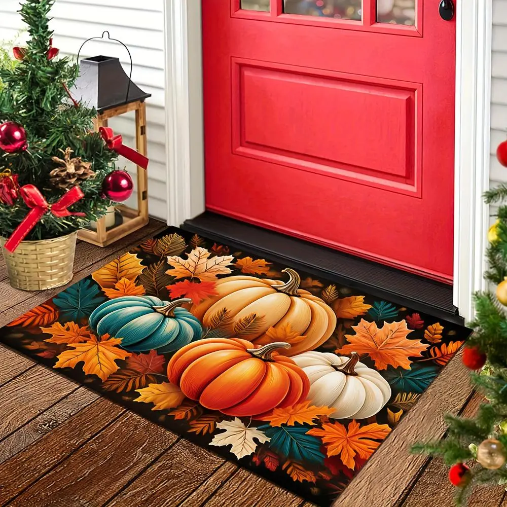 1pc Thanksgiving Day Harvest Pumpkin Doormat And Leaf Patterned Door Mat for Fall Decorations And Home Entrance Welcome Rugs Best for Christmas, Perfect for Thanksgiving Day Door Mat