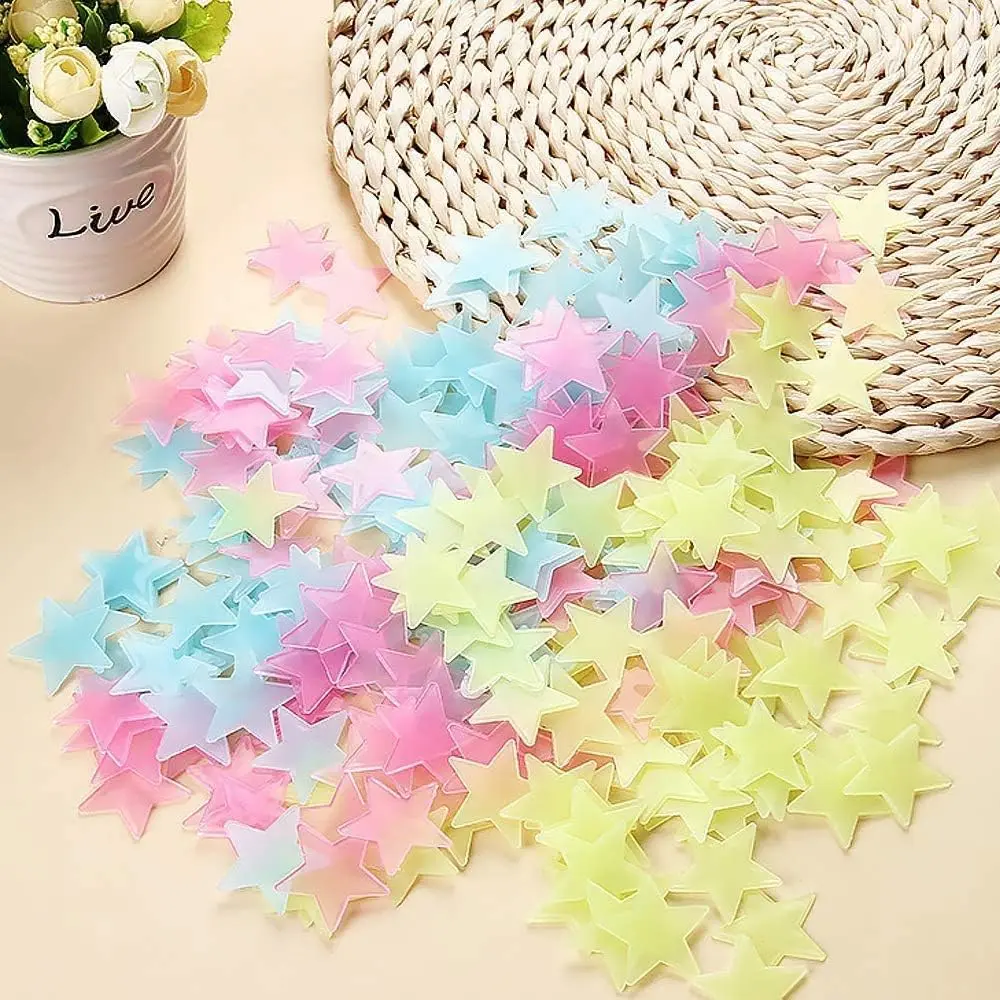 Glow-in-the-dark star stickers, colorful glow-in-the-dark stars, 3D star stickers, plastic glow-in-the-dark stars, suitable for ceiling and bedroom wall decoration, boy and girl room decoration.