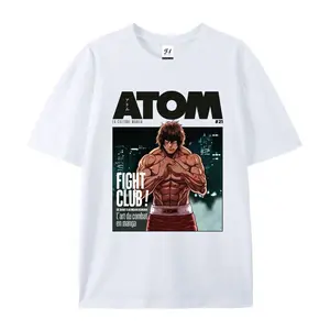 Stylish Kengan Ashura "ATOM Fight Club" Manga Print T-Shirt, 100% Cotton Fighter Graphic Tee, Short Sleeve Crew Neck, Great for Streetwear Enthusiasts and Anime Fans, Suitable for Everyday Casual Outfits and Themed Events.