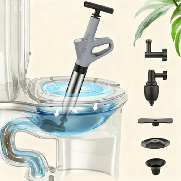 Heavy Duty Household Air Pressure Drain Blaster, Real-Time Unblocking Plumbing Tool - Reusable High Suction Plunger for Bathroom Sink, Pipe & Toilet Clogs, Durable Grey Cleaning Equipment, Shower