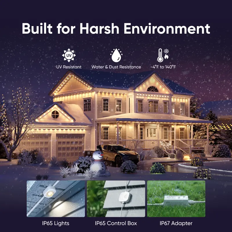 【Exclusive Bundle】eufy Security Permanent Outdoor Lights E22 With 60 Triple-LED Lights Smart RGBWW Lights Daily and Festive Up to IP67 Waterproof AI Lighting Themes for Christmas APP Control