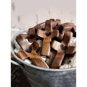 3pcs Wooden Cross Decorations, Stylish Religious Decor, Black Walnut Handle Thumb Cross, Spiritual Symbol For Home And Office, Cross For Easter Baskets, Anxiety Relief, Altar Religious Decorative Ornaments, Christmas & Easter Gifts