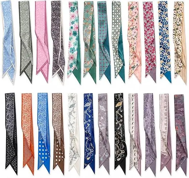 24PCS Fashion Scarves for Women Multifunctional Neck Scarves Purse Scarf Headbands for Bags Hair Accessories