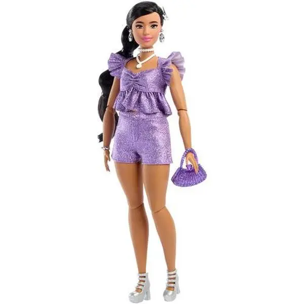Mattel - Barbie Deluxe Style with Black Hair in Metallic Purple Top & Shorts  [Collectible Figurine/Statue/Bust] Paper Doll
