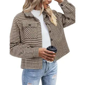 Flannels for Women Cropped Shacket Jacket Fashion Plaid Button Down Shirt 2026 Fall Coat TopsGift