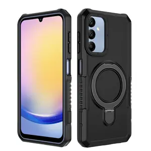 For Samsung Galaxy A25 5G 6.5inch Pivot Ring Protective Case with  Rugged Shockproof Bumper Cases  [Built-in Stand], Black