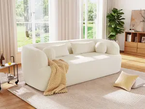 Niccae [NEW]86" Chenille Boneless Couch, Upholstered Sofa with Pillows, No Assembly Curved Cloud Couch with High-Density Foam, 3-Seater Luxury Modern Compressed Sofa for Living Room&Apartment