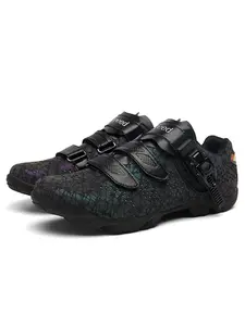Men's Night Glow Cycling Shoes, Cleat Shoes, Camouflage PU Leather, Nylon Sole Compatible with Peloton, Outdoor Road Bike Shoes, Sporty Style