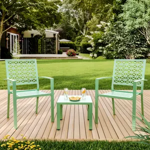 3-Piece Outdoor Patio Bistro Set, Versatile Metal Conversation Furniture with 2 Chairs & Coffee Table, Compact Space-Saving Design Perfect for Balcony Apartment Deck Garden Backyard