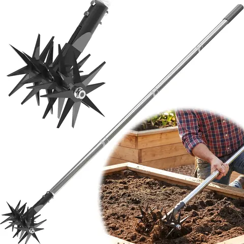 CKLT 66in Handheld Rotary Cultivator, Garden Rotary Tiller Adjustable Steel Handle for Fertilizer Mixing Loosening Soil Reseeding Grass Lawn Weeding