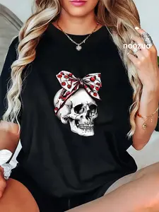 100% Cotton Unisex Skull Coquette Bow Halloween Cherries Bow Group Costume T-Shirt