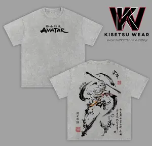 Limited Aang - The Last Air Nomad - The Avatar Anime Double Printed Washed Tee Unisex Oversize Anime Manga Acid Washed Lightweight Cotton T-Shirt, Gift For Anime Fan, Anime Lover