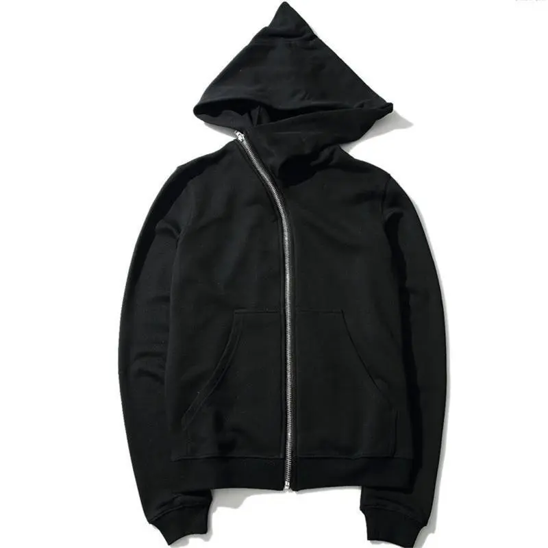 Men's Zip-Up Hooded Cardigan Black Sweatshirt Hip Hop Streetwear Skateboard Style Cloak Hooded Jacket Coat Casual Long Tops Cotton