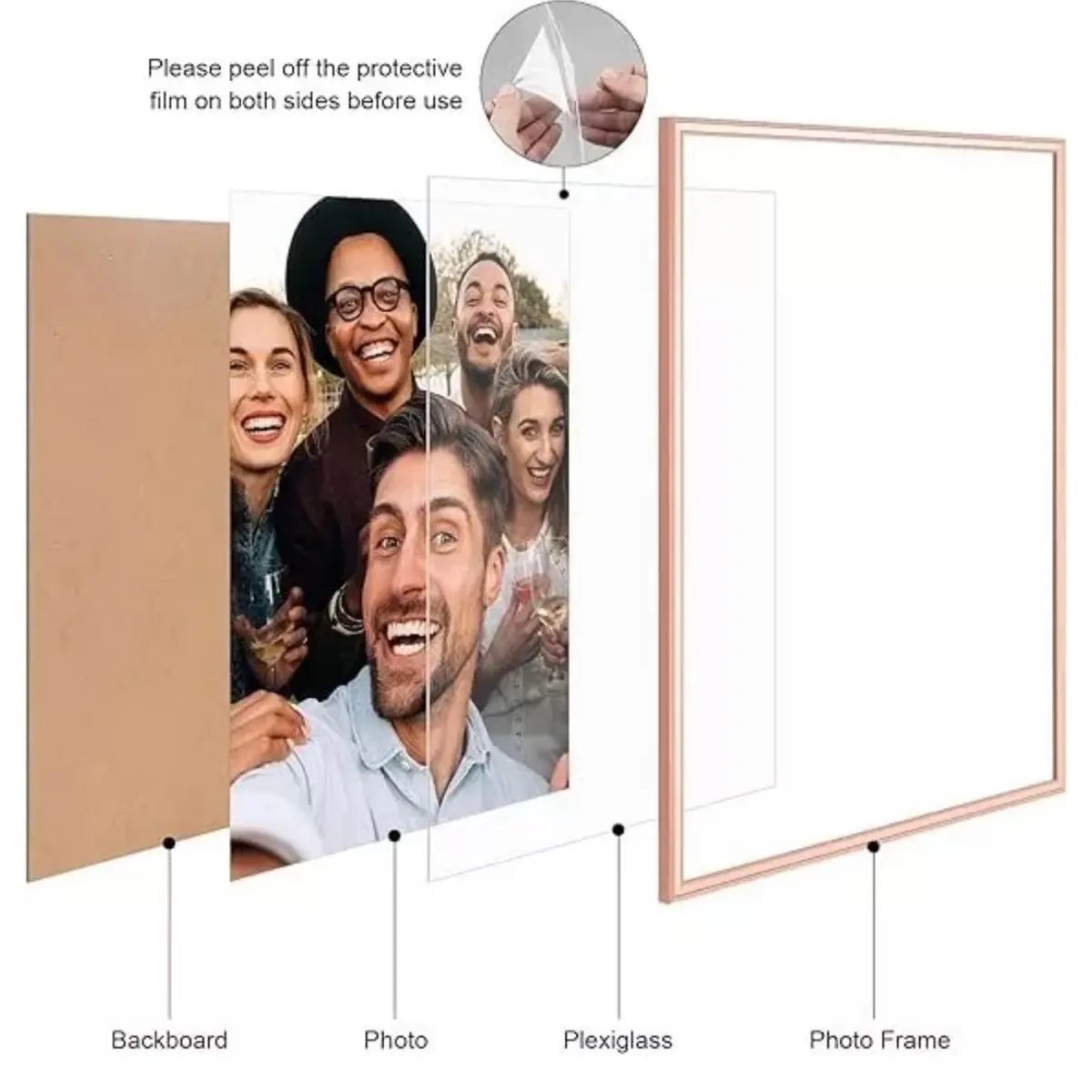 Classic Rectangle Plexi-glass & MDF Wood Photo Frame Set of 2 - 16x16 in (No Mat) or 12x12 in (With Mat), Wall Mount, Horizontal-Vertical Flexible Display, Customizable Modern Home Decor Gift for Artwork, Multiple Displays