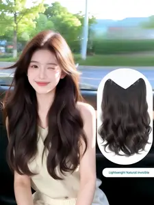 18-Inch Invisible Hair Extension, Romantic Wavy Clip-In Hairpiece, Synthetic Hairpieces, Seamless Attachment, Essential for Daily Outings, Single Piece