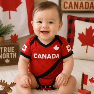 Custom Canada Baby Bodysuit, Personalized Name Number Soccer Outfit, Red Football Fan Baby Jersey Gift