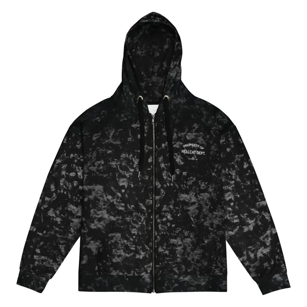 Unisex Oversized Zipper Sweatshirt  with Carbon Fiber Hellcat Print - Soft Cotton-Polyester Blend, Casual Collar Fleece, Full Zip Top