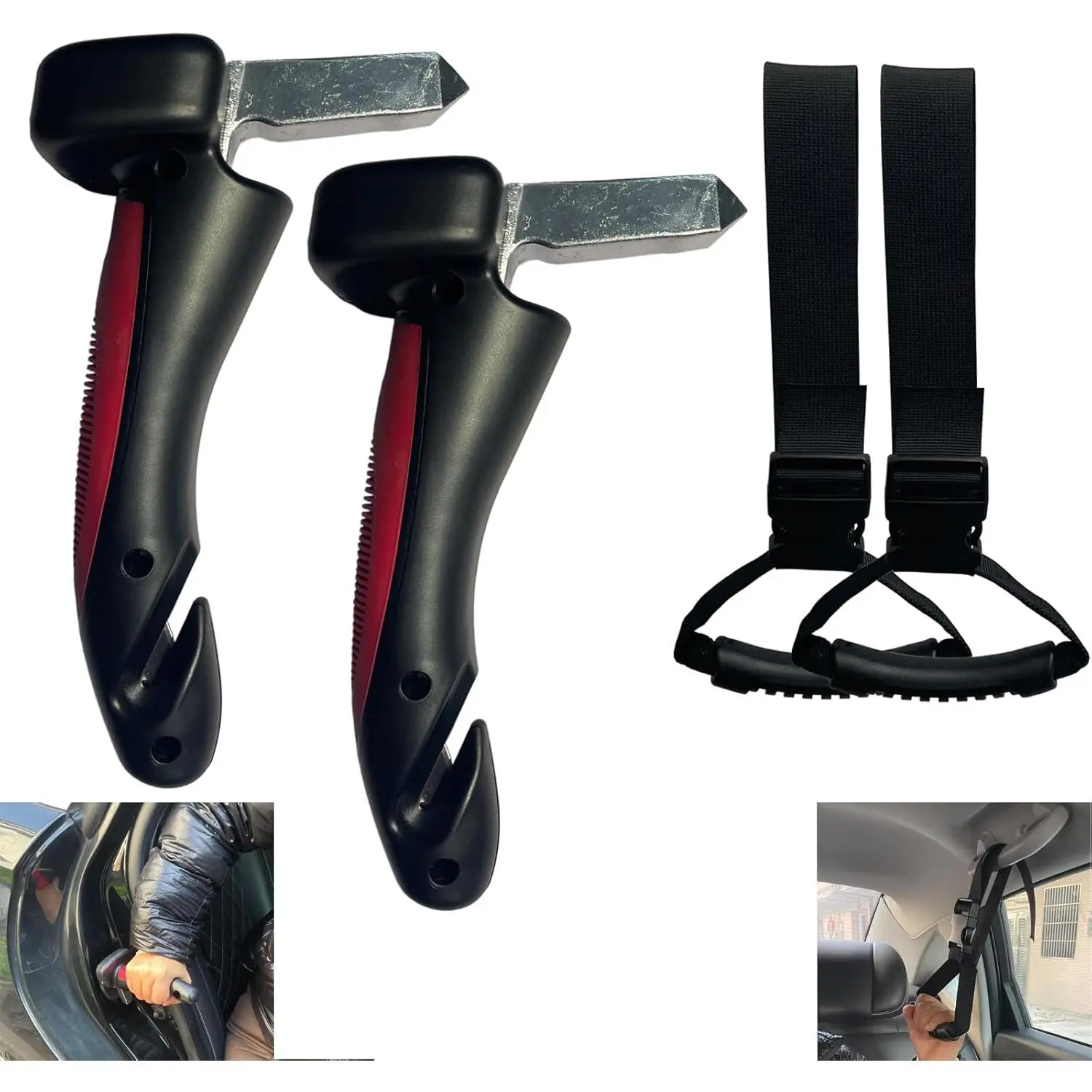 2PCS 4 in 1 Car Door Handle & 2PCS Hand Grab Straps for Elderly, Door Handles Vehicle Handles, Multifunction Car Grab Handle, Car Door Latch Handle for Seniors