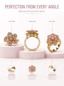 Fidget Anxiety Rings for Women, Rotatable Pink Crystal Flower Sunflower Star Moon Windmill Spinner Ring, Gold Plated Adjustable Anti Stress Worry Ring, Trendy Cubic Zirconia Rotating Fine Jewelry Collection