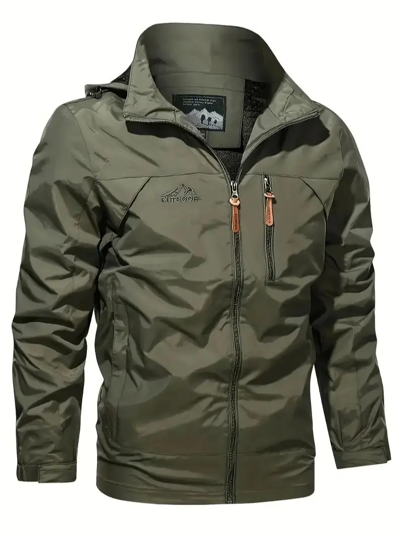 Men's Lightweight ArmyGreen detachable Hooded Zipper multi-Pocket Casual Windbreaker Jacket Coat Hiking Outdoor Daily Spring Autumn