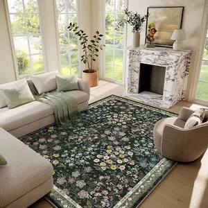 Palohom 10x12 Faux Wool Floral Low Pile Rug, Non-Slip Stain-Resistant Soft Machine-Washable Indoor Decor, Living Room Rugs for Home & Household Items Decor