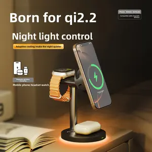 3 in 1 Wireless Charging Station, MagSafe Charger Stand Compatible, Qi2 25W Certified Palm-Sized Foldable Charger for iPhone 17/16, Apple Watch, AirPods (Non-Battery, Adapter Included)