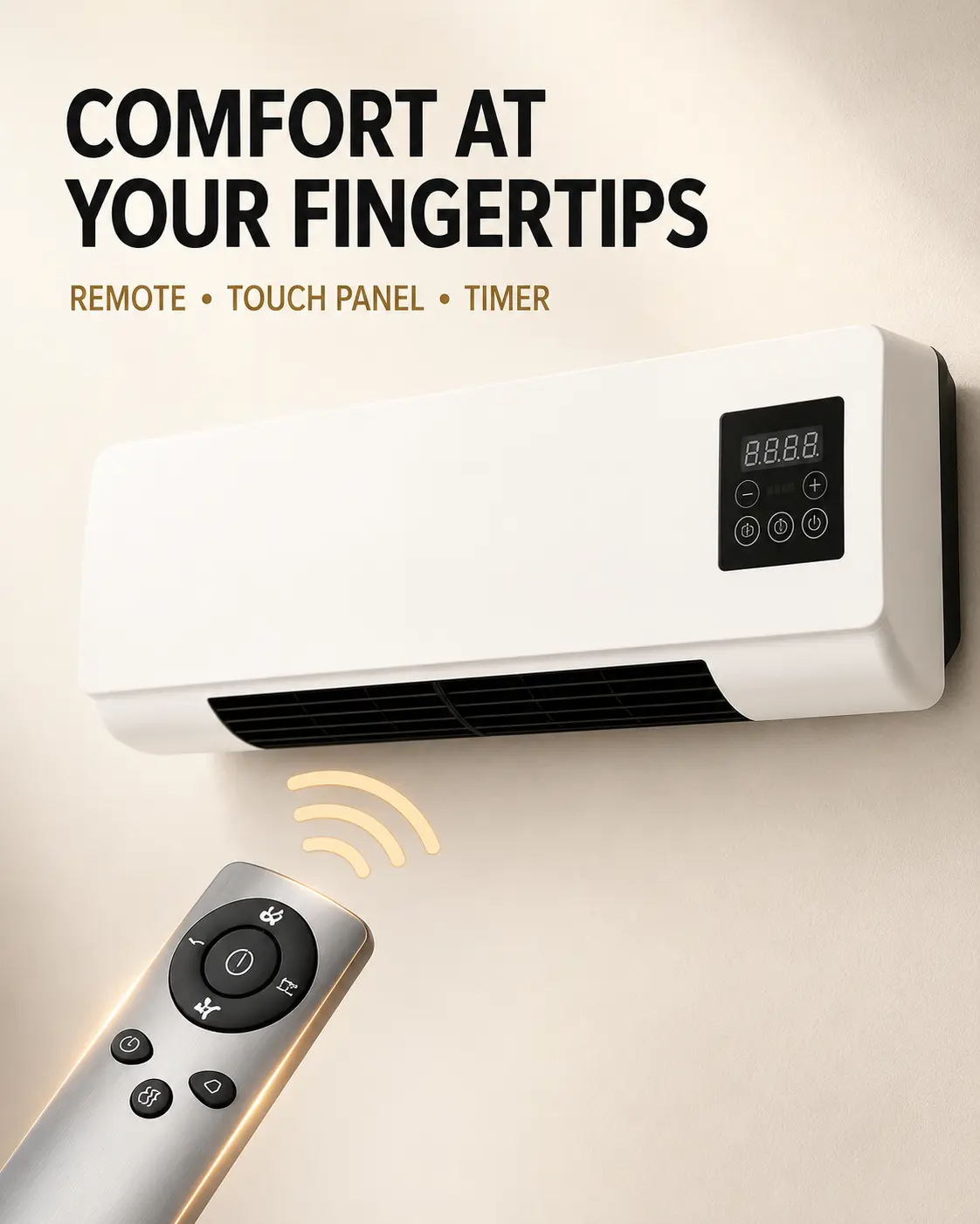 1400W 2-in-1 Wall Mount Air Conditioner Unit for Boat Electrical Equipment, Dual-Function Heating & Cooling Fan with Remote Touch Operation, 6H Timer, Natural Breeze Setting