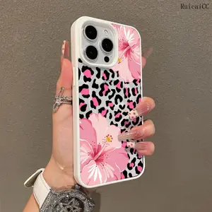 Phone Case for iPhone11/12/13/14/15/16/promax Plus Pink Leopard print Hibiscus Blooms cased MagSafe Ready, Anti-Fall, Springtok and Ultra-Thin Design |   Perfect for Everyday Use Protective Shell Screen Protector Casing