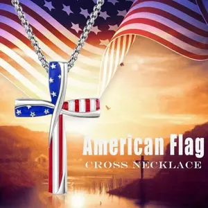 2026 New Patriotic Fashion Accessories - Unisex Metal Accessories for the 250th Anniversary of the United States Patriotic Jewelry American Flag Flag Cross necklace Patriotic for Independence Day Flag Day