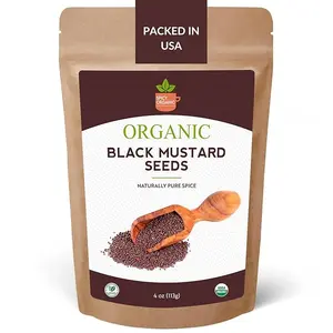 SPICY ORGANIC Indian Black Mustard Seeds - 4 oz - Whole, Pure, and Natural Dried Mustard Seed for Cooking and Seasoning - USDA Certified Organic, Kosher, Gluten-Free, and Non-GMO Flavor Spice Traditional Powder