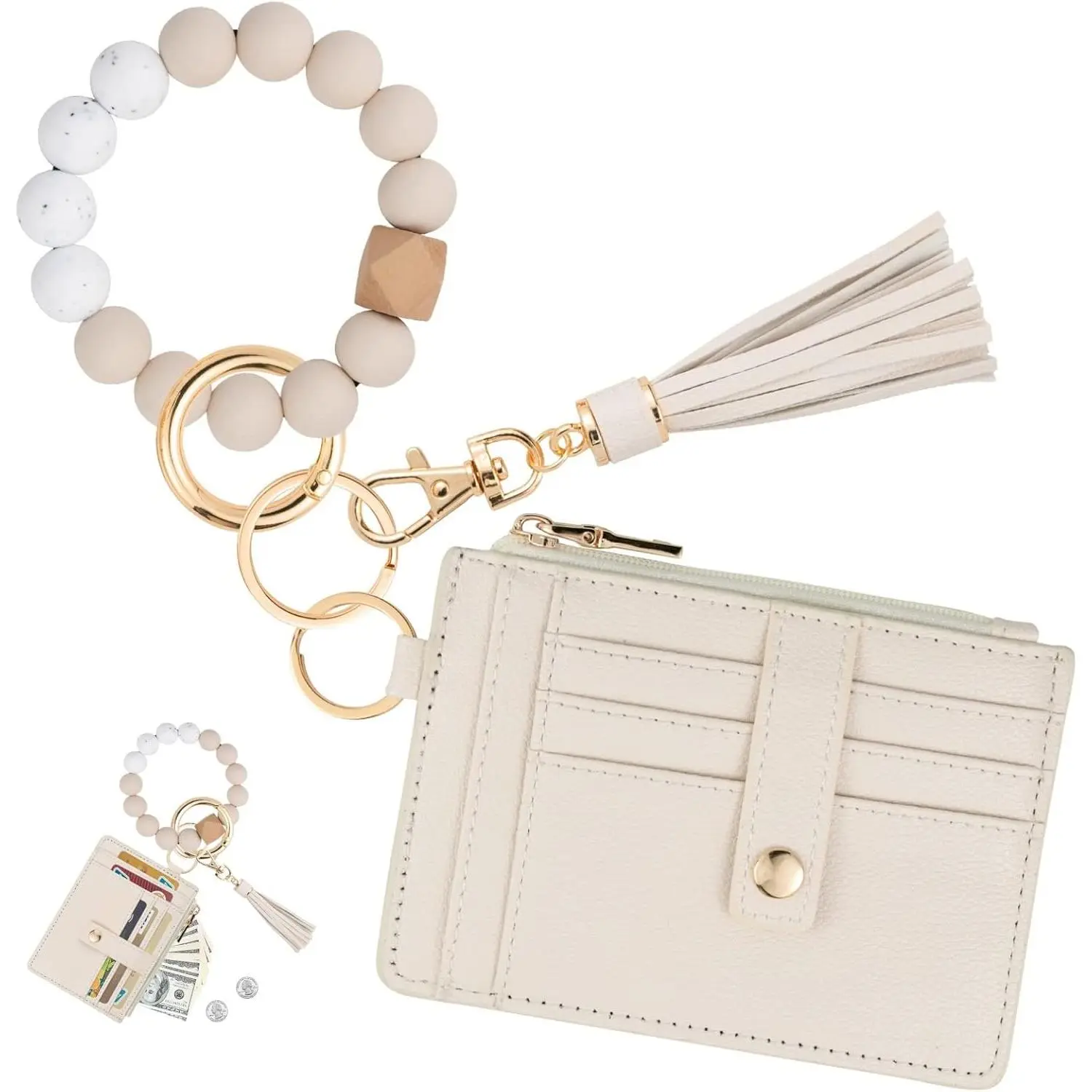 Women's 1-Size Slim RFID Credit Card Holder Wristlet - Wallet Keychain with Tassel Bangle Key Ring, Sky Blue, Hot Pink, Light Blue, Olive Green for Home Organization Storage