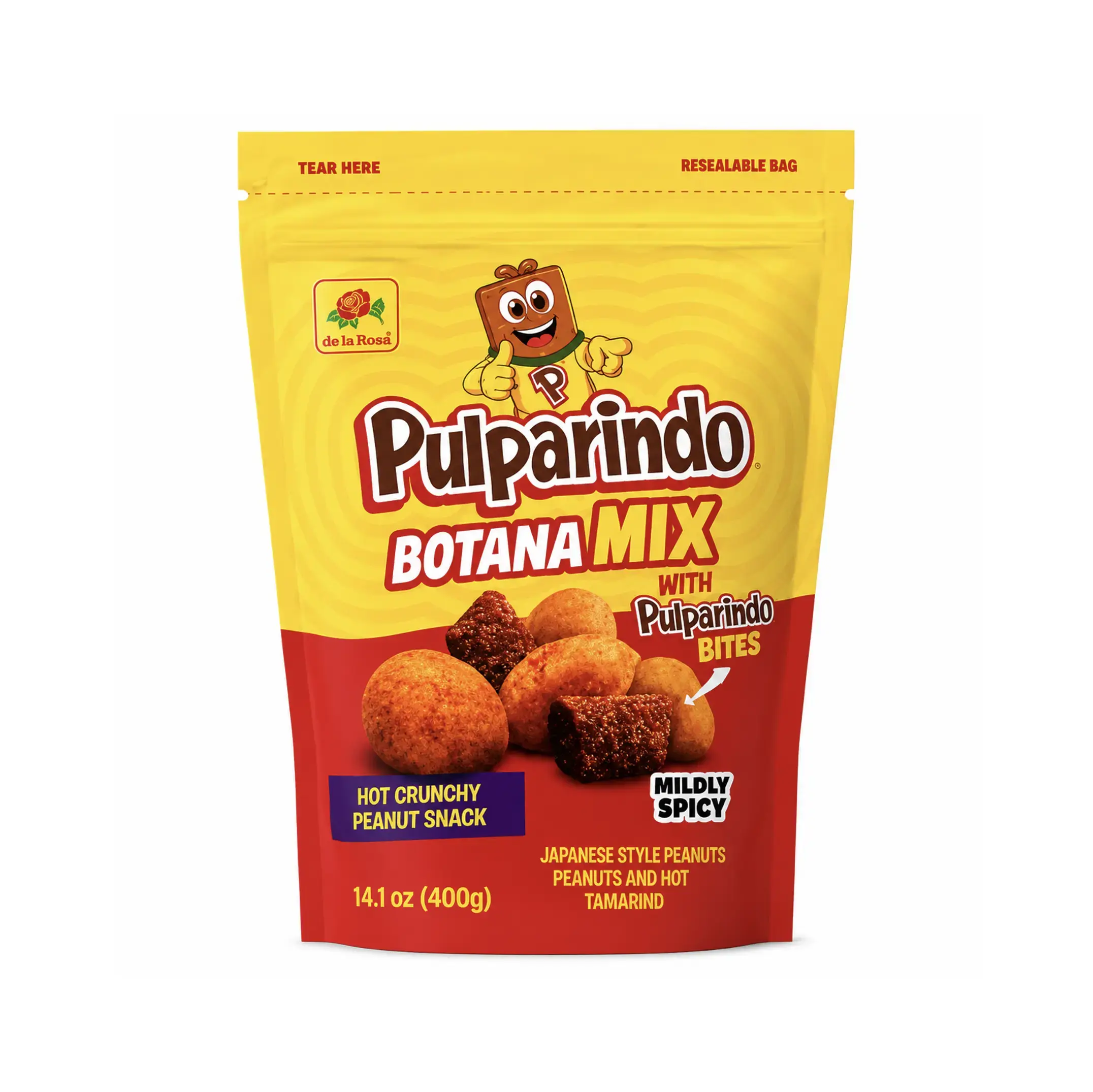 Pulparindo MILDLY SPICY Botana Mix with Pulparindo Bites 14.1 oz - Hot Crunchy Peanut Snack -  Japanese Style Peanuts, Spicy Peanuts and Hot and Salted Tamarind Pulp Candy