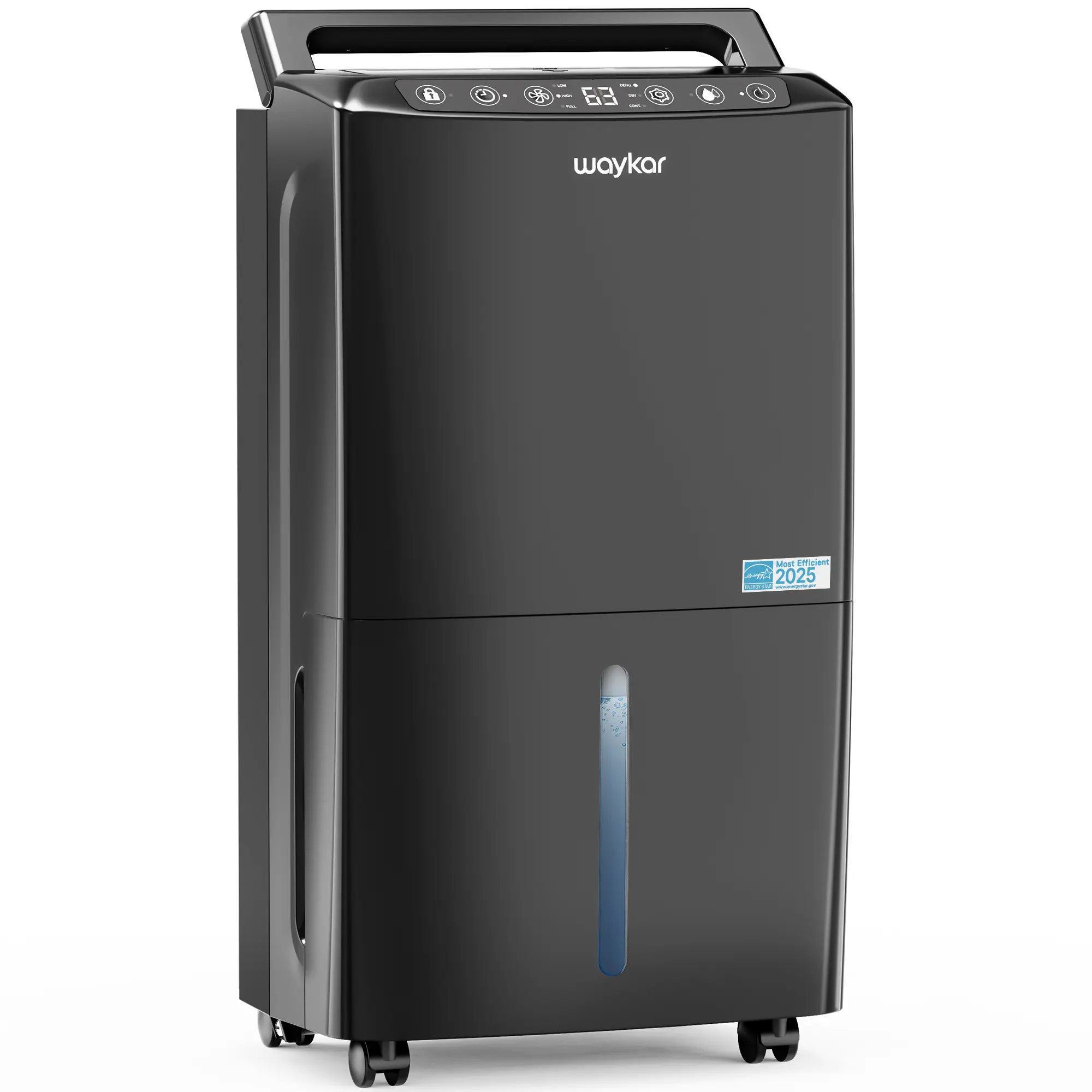 Waykar 34-Pint Energy Star Most Efficient Dehumidifier, 33dB Quiet Portable Unit with 0.62 Gal Tank, Drain Hose, Auto Shut-Off, Timer, Child Lock, 3 Modes, Eco R290, Compact Moisture Remover for Small Room, Bedroom, 2500 Sq Ft