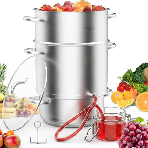 ROVSUN 11 Quart Juice Steamer Stainless Steel, Extractor Fruit Vegetables Juicer Steamer Pot, w/Tempered Glass Lid Clamp, Hose, Ideal for Making Juice, Jelly, Sauces
