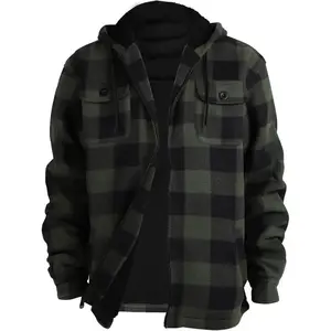 2026 Men's Sherpa Lined Heavyweight Flannel Jacket Fleece Plaid Hooded Winter Warm Coat Outdoor Shacket Shirt Jacket Workwear Style Thick Brushed Lumberjack Layer