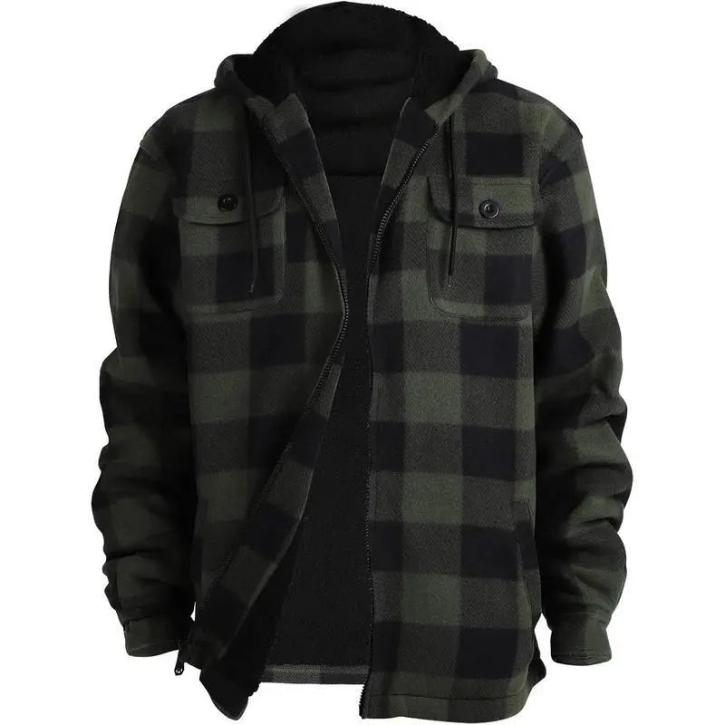 2026 Men's Sherpa Lined Heavyweight Flannel Jacket Fleece Plaid Hooded Winter Warm Coat Outdoor Shacket Shirt Jacket Workwear Style Thick Brushed Lumberjack Layer, men outerwear, fashion jacket men