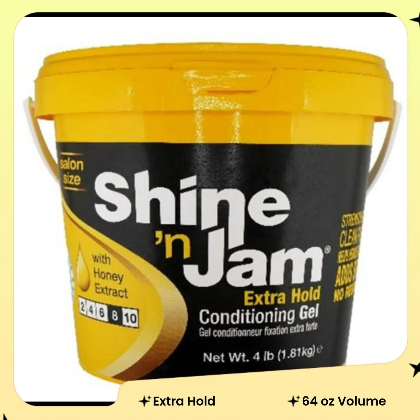 Shine 'n Jam Extra Hold Conditioning Gel with Honey Extract - Unisex Adult Hair Care Styling Product, Salon Size 64 oz (4 Lb/1.81 Kg), Strong Hold, Nourishing, Shine-Enhancing, for Normal Hair
