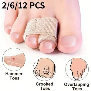 2/6/12Toe Correction Straps Beige Stretch Knit + Anti-Slip Design Adjustable Tension Corrects Toe Overlapping/Curvature Lightweight Invisible Style Wear Under Shoes