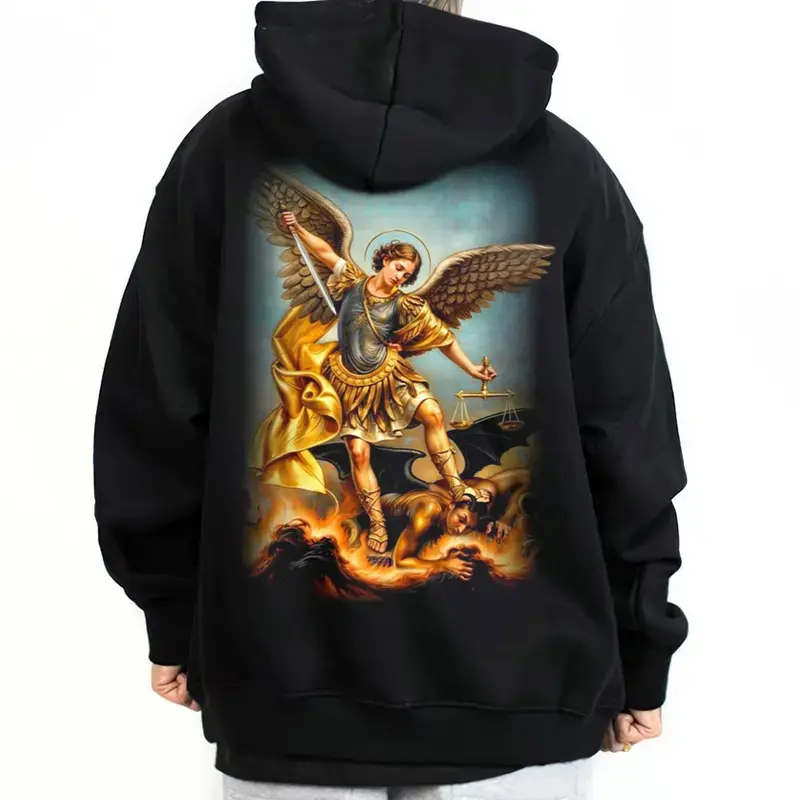 Made in USA, Saint Michael the Archangel Unisex Hoodie, Catholic Faith Graphic Pullover, Streetwear Casual Outfit, Religious Protection Hoodie, Bold Spiritual Gift