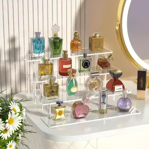 4 Tier Acrylic Display Risers, Clear Perfume Organizer Stand Display Shelf for Figure and Collection, Riser Stand for Decoration and Organizer