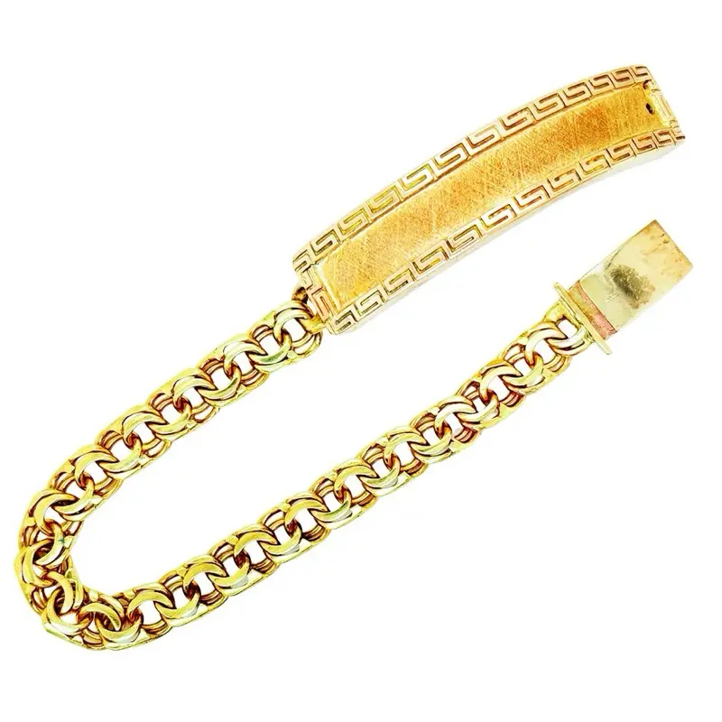 Chino Link Bracelet 14k Gold Finish Greek 8 inches