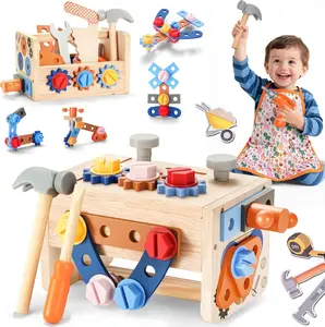 Kids Tool Set with Electric Drill, 43Pcs Wooden Toddler Tool Bench with Apron, Educational Montessori Toys for 3 Year Old Boys, Toddler Tool Set, Birthday Gifts for 3 4 5 Year Old Boy Girl