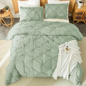 Sage Green Comforter Queen Size, 3 Western Cute Pintuck Comforters  Sets for Queen, Lightweight Down Alternative Pinch Pleat Set