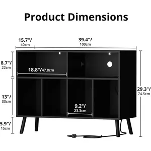 Cozy Castle Record Player Stand with Vinyl Storage Cabinet, Wood Turntable Table Open Shelf Holder Up to 350 Albums Cube Storage Organizer for Living Room, Office, Black