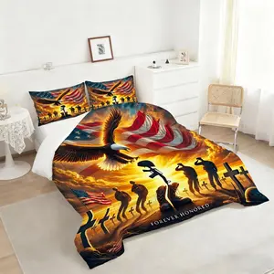 2/3Pcs Patriotic Eagle Comforter Set, Majestic Remembrance Bedding Sets, Soft and Cozy Quilted Comforter, Perfect for Honoring Heroes and Creating a Warm Bedroom Atmosphere with Pride and Respect, 1 or 2 Pillowcase No Pillow Core