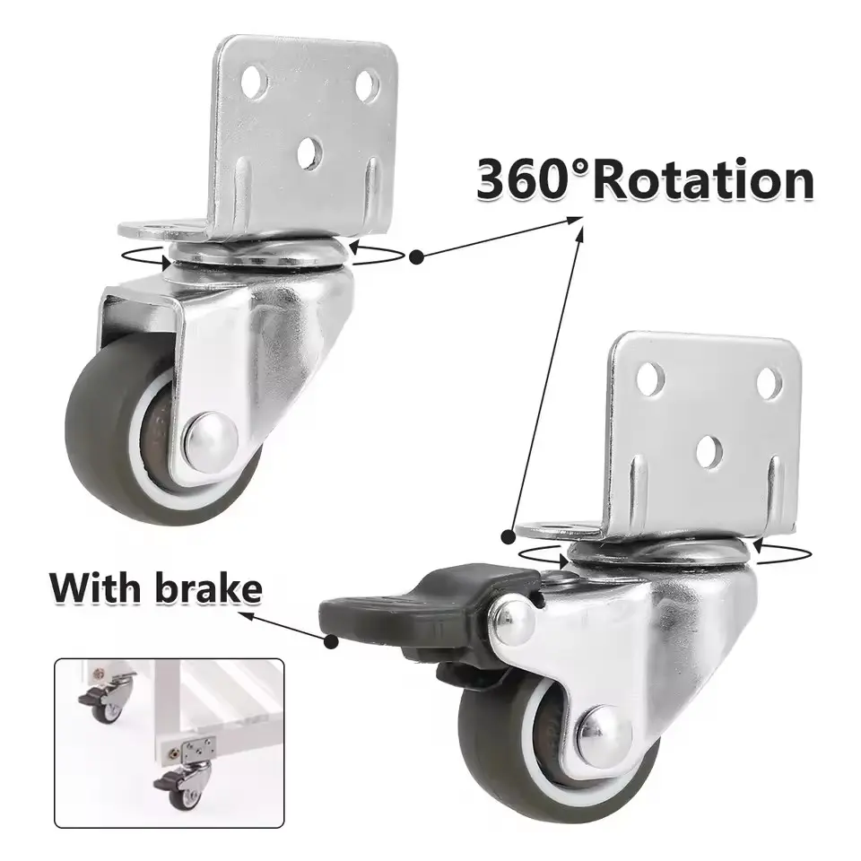4 pieces of universal rotating heavy-duty furniture wheels, Universal Casters with/without brakes, Lockable, silent hand push, 20kg silent rotating, soft rubber universal, Hardware, used for furniture chairs, baby crib cabinets, including screws