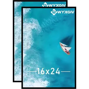 16x24 Picture Frame Set of 2, Scratch-Proof Black Frame Lightweight yet Sturdy Display Poster Artwork 16 x 24 Horizontally/Vertically - Slide-In Strips | 2 Packs | Black | 16"x24"