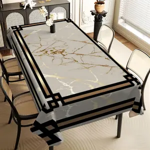JIT 1pc 2D flat modern khaki and gold marble pattern rectangular tablecloth, for kitchen, living room, and dining table, kitchen accessory, party, room & outdoor decoration tablecloth, a tablecloth gift for friends