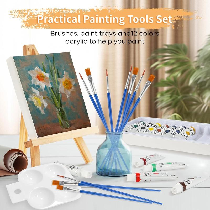 44 Pcs Mini Canvas Painting Set Includes 4x4 Inches Canvas,Paint Brushes,Paint Palette,Wooden Mini Easels with Art Canvas for Youth and Artists Art,Christmas Party Gifts,DIY Hand Tools Kits